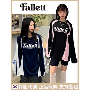 韩国潮牌fallett长袖球衣美式复古芭蕾风T恤情侣宽松休闲秋季上衣