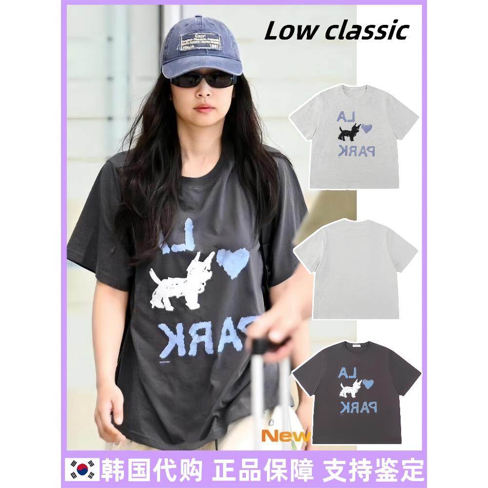 韩国潮牌Low classic短袖IU李智恩同款T恤小狗圆领纯棉宽松男女