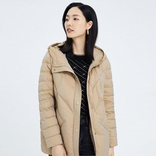 娜家同款中长款连帽鸭绒羽绒服女