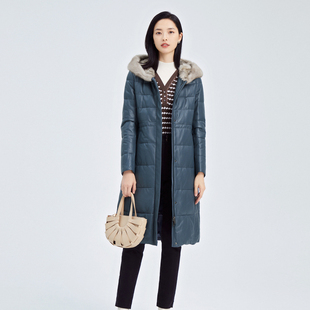 娜家商场同款水貂毛领长款绵羊真皮羽绒服女2025冬季新款保暖外套