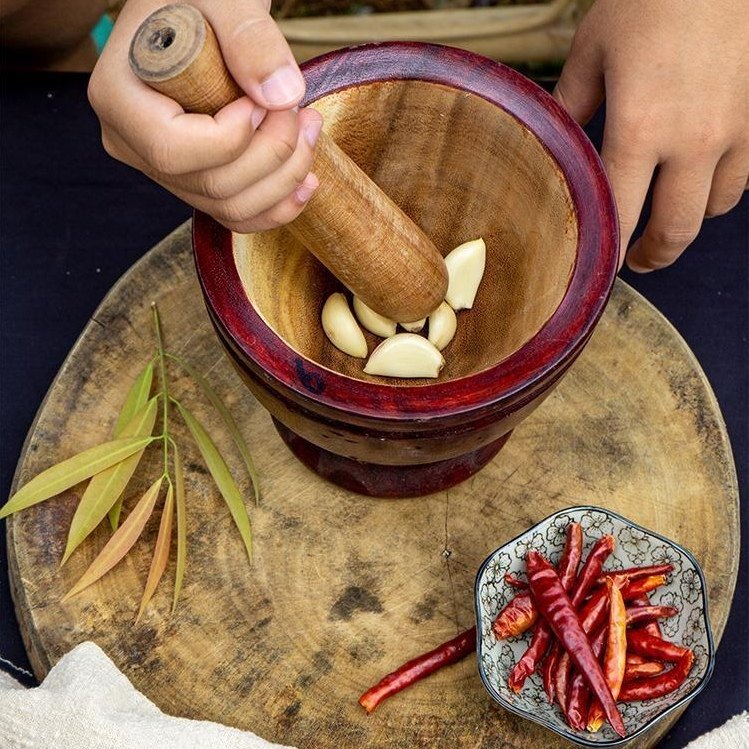 舂桶傣味舂鸡爪网红厨房神器泰国木臼对窝家用沙拉盅捣蒜器木瓜盅
