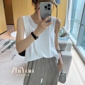 智研 人手1件假两件一体t恤韩国100%纯棉超百搭白色薄无袖 气质t