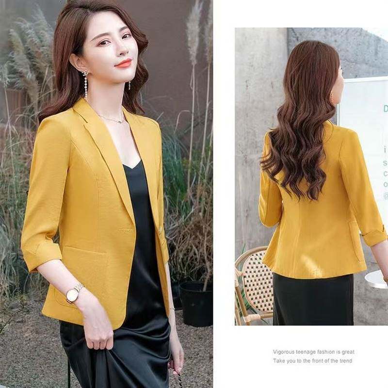薄款西装外套女七分袖春夏季2023新款洋派休闲小个子短款西服上衣