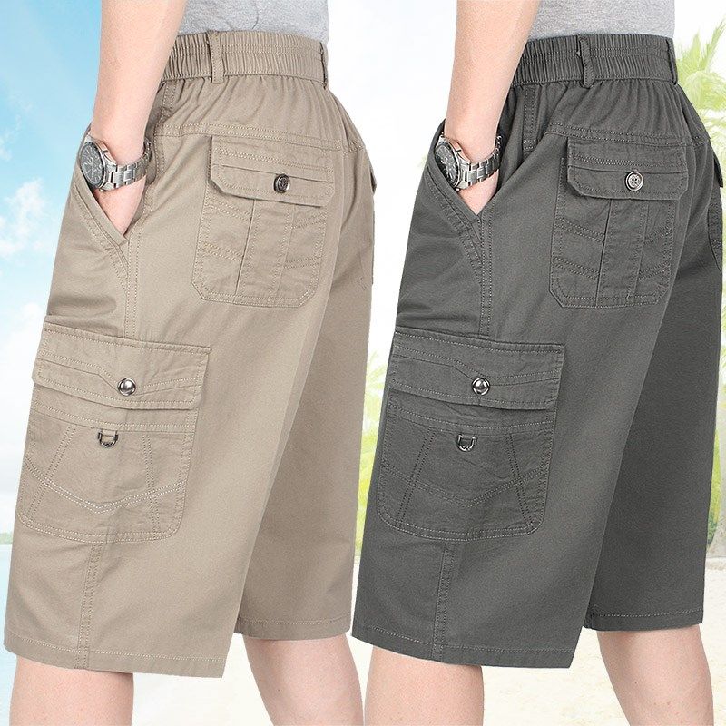 纯棉多口袋松紧腰七分裤中老年男士宽松大码爸爸夏季短裤爷爷中裤,男装,短裤,淘宝优惠券,粉丝福利购,淘宝优惠卷