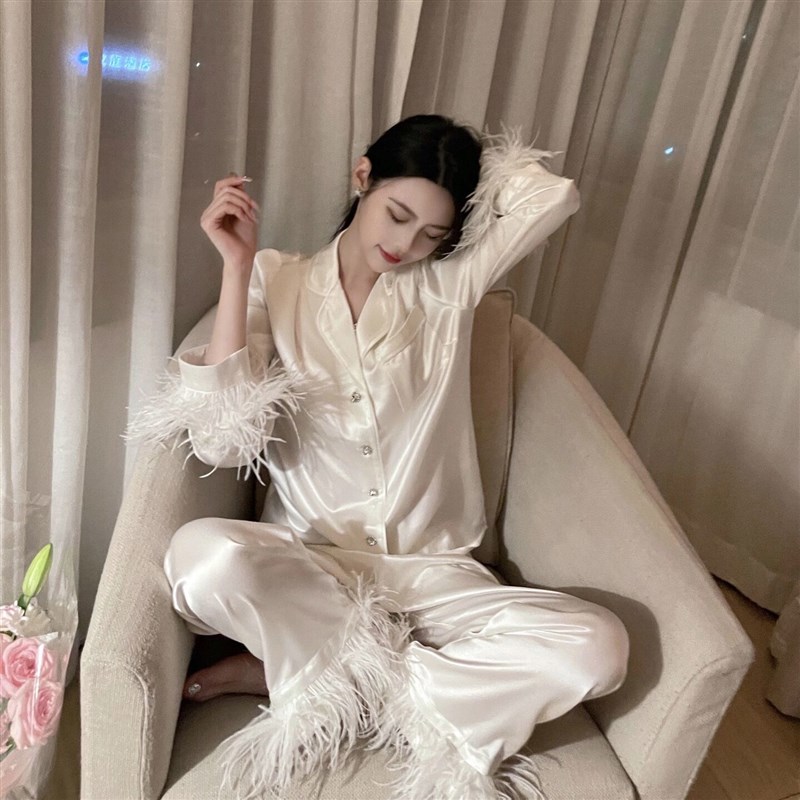 强烈推荐~新品2025秋季新款睡衣套装拼接可拆卸纯色简居家服气质