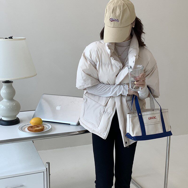 2023秋冬新款半袖羽绒棉马甲女宽松坎肩韩版时尚面包服加厚棉外套