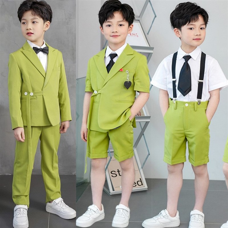 儿童小主持人礼服夏男童帅气西服男孩钢琴演出服西装套装休闲夏款