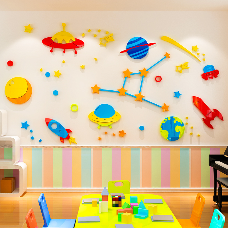 卡通亚克力3d立体墙贴画幼儿园学校教室班级布P置儿童房卧室装饰图片