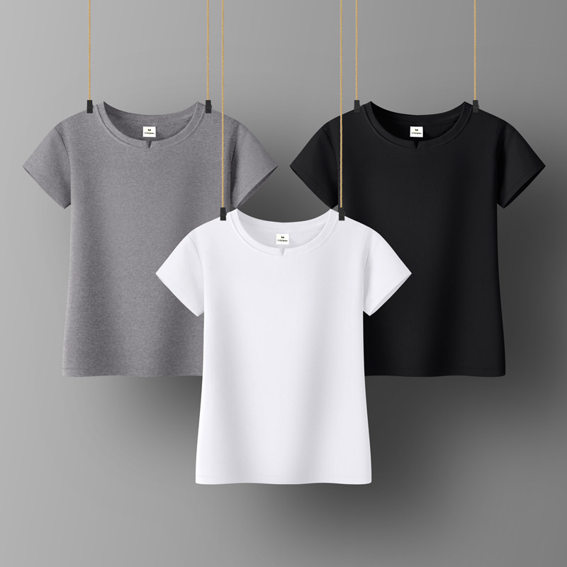 紧身纯白色短袖t恤女设计感小众内搭体恤上衣潮黑色打底衫夏短款