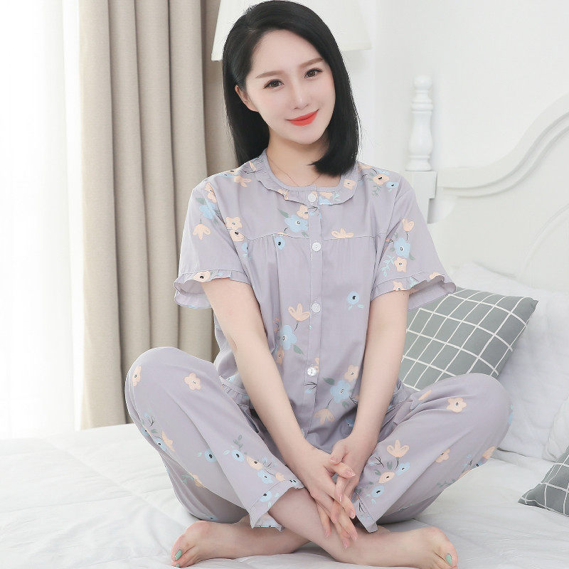 棉布睡衣女夏纯棉短袖长裤中老年妈妈家居服休闲宽松大码套装薄款,女士内衣/男士内衣/家居服,睡衣/家居服套装,淘宝优惠券,粉丝福利购,淘宝优惠卷