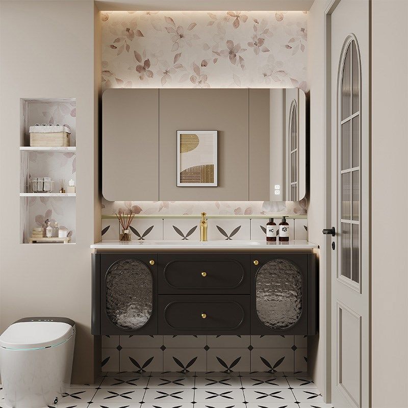 法式橡胶木浴室柜组合洗手盆柜卫生间洗漱台洗脸盆陶瓷盆卫浴套装