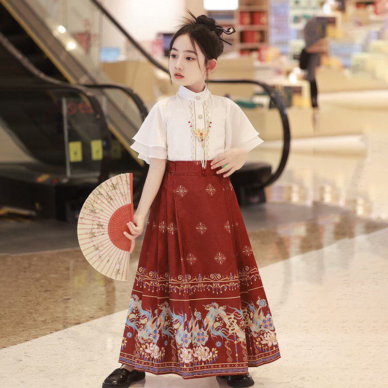 女童夏装套装2024新款儿童马面裙夏天女薄款夏季唐装汉服中国风女