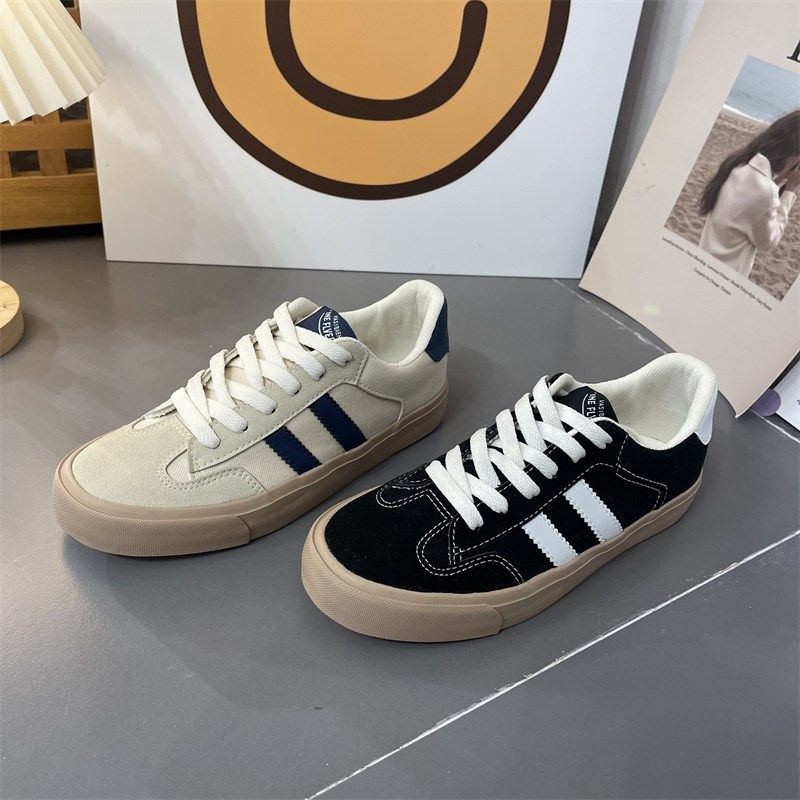 春季超火百搭奶油板鞋圆头系带条纹平底休闲男女帆布鞋韩版德训鞋,女鞋,休闲板鞋,淘宝优惠券,粉丝福利购,淘宝优惠卷