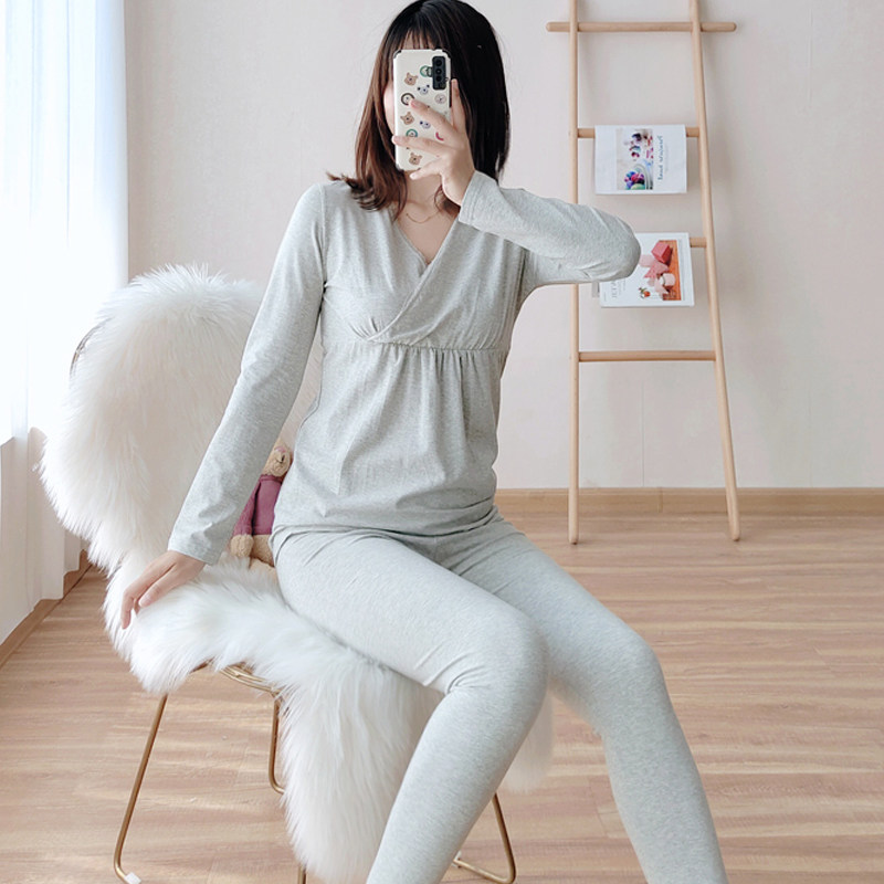孕妇秋衣秋裤套装纯棉月子服产后喂奶哺乳衣怀孕期秋冬薄保暖内衣