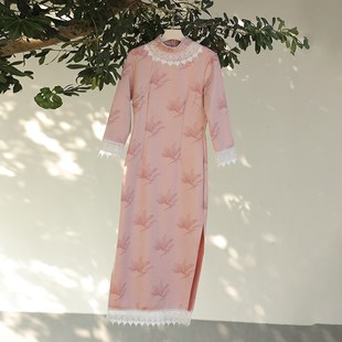 江南絮花漫旗袍秋冬款长袖新中式改良年轻款粉色少女日常可穿