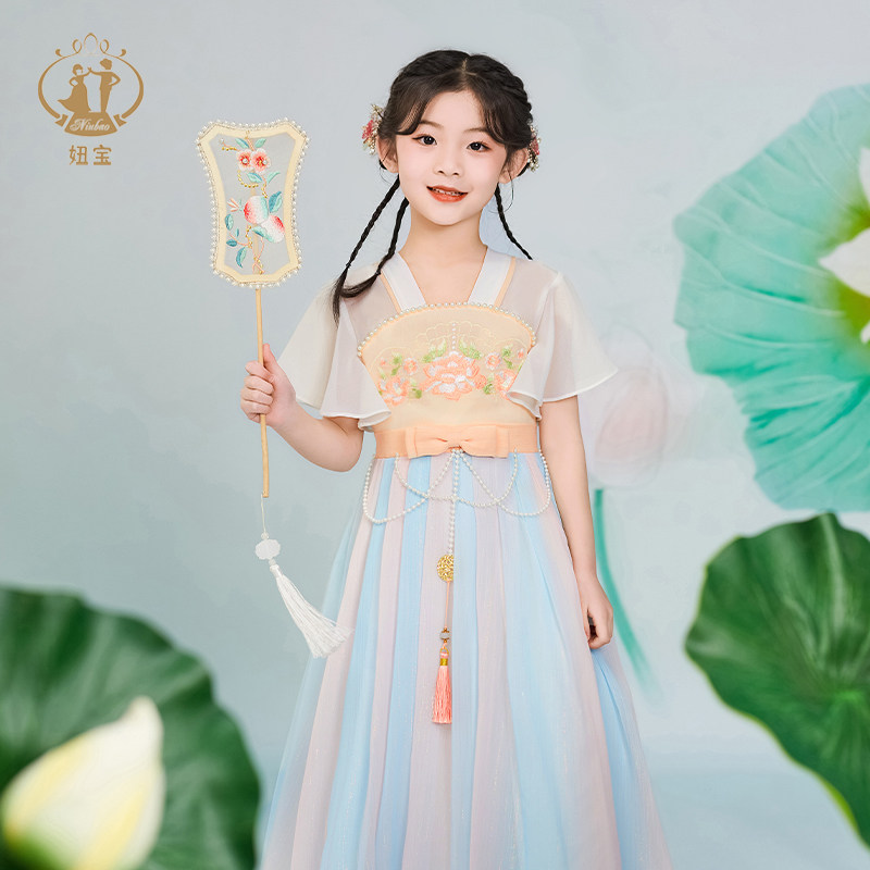 汉服女童传统国风中国风连衣裙2024夏季新款儿童唐装小女孩公主裙