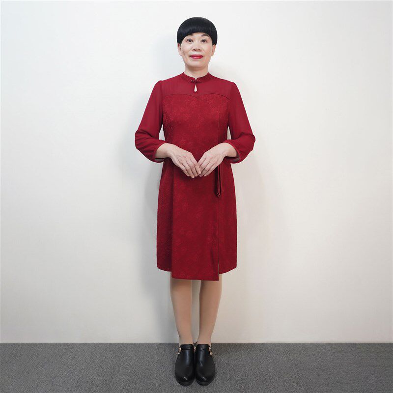 中年妈妈洋装春秋裙子旗袍改良50岁女装婆婆中长裙洋派婚宴聚会