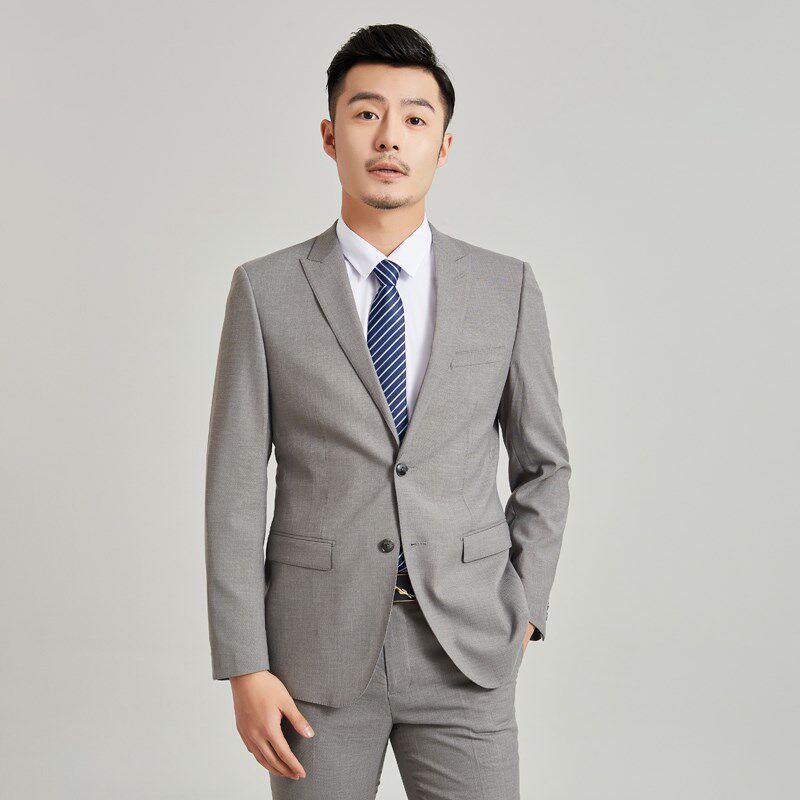 西服套装男士修身商务休闲套装四季西装套装微弹戗驳领结婚