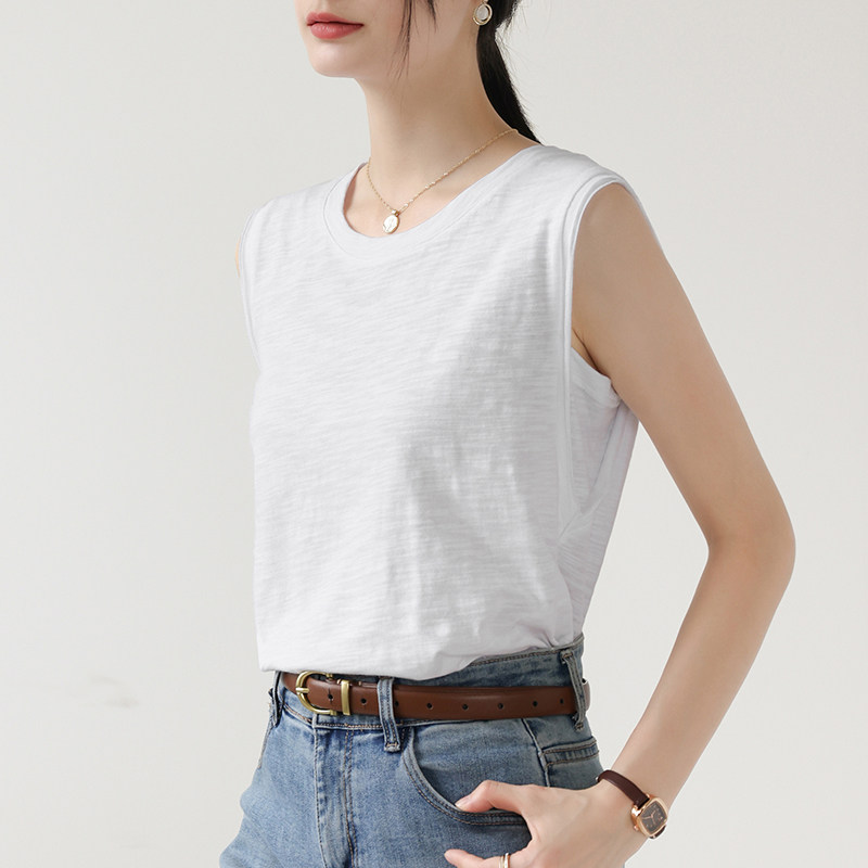 竹节棉白色吊带背心2024新款遮副乳宽松内搭无袖打底上衣女夏外穿