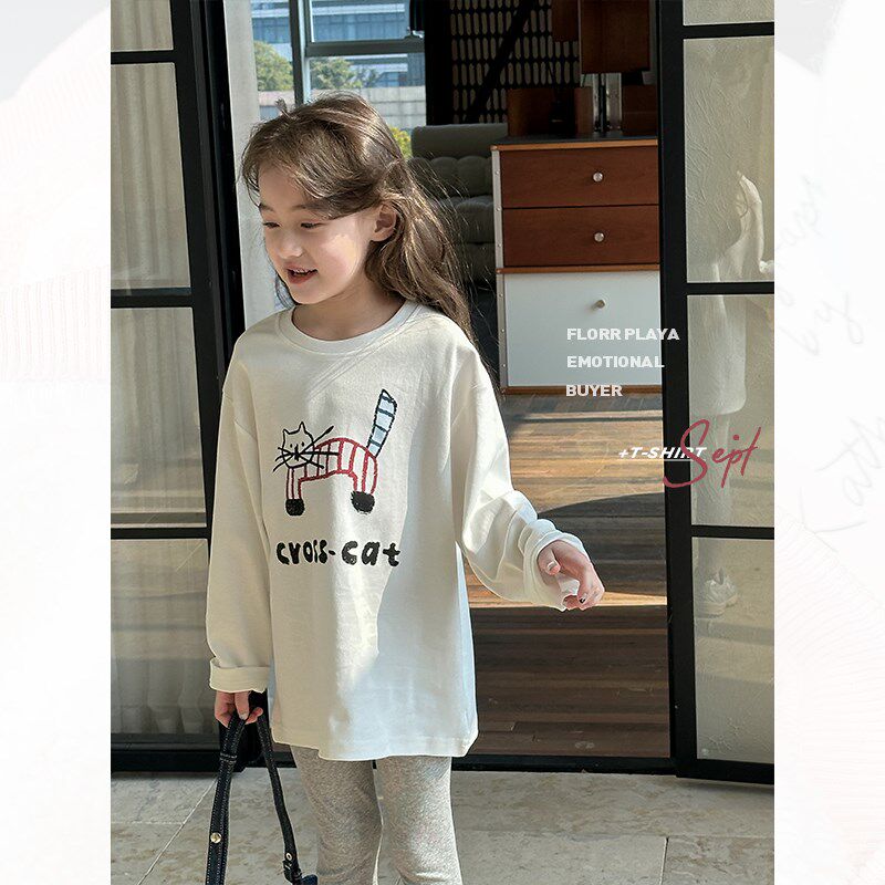 女童长袖t恤2025春季新款儿童白色打底衫百搭洋气小女孩休闲上衣