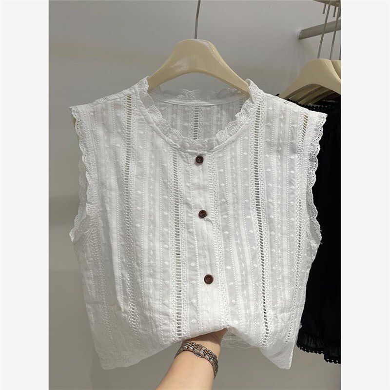高级感镂空蕾丝外穿短款马甲背心女夏季薄款气质法式无袖小衫上衣