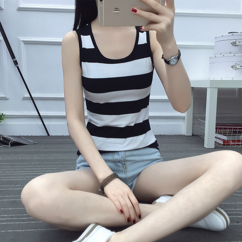 2023夏装韩版新款条纹纯棉吊带小背心女外穿无袖T恤百搭打底衫潮