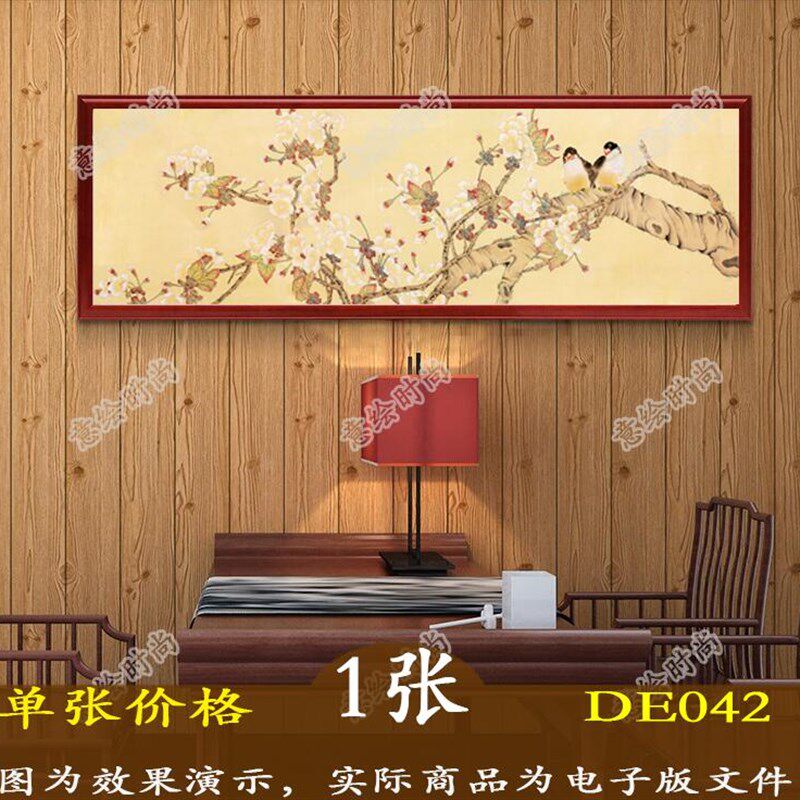 新中式花鸟枝头床n头画装饰画画芯图片客厅横幅有无框画素材