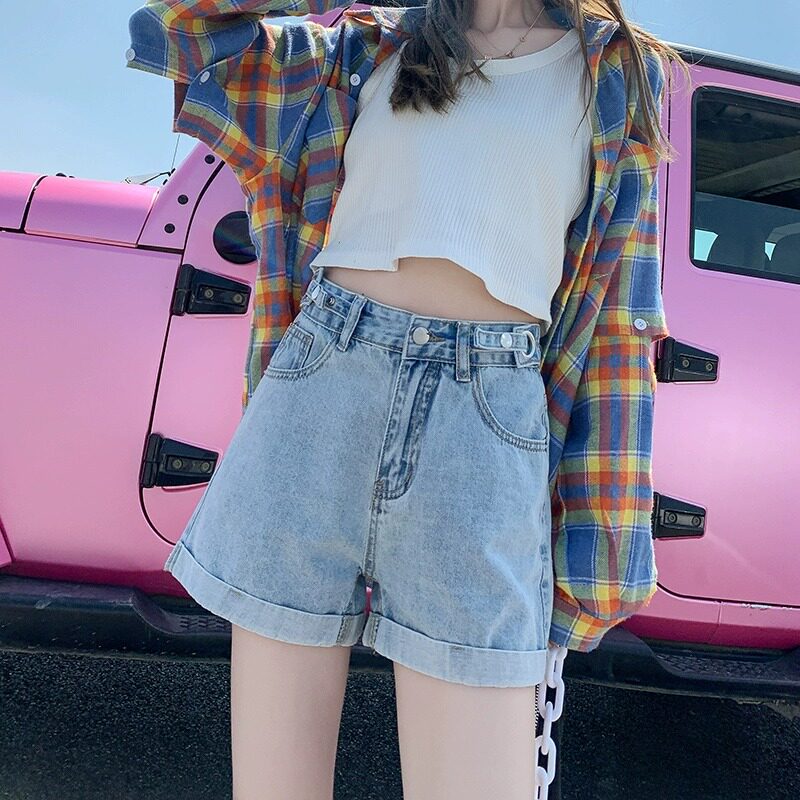 牛仔短裤女蓝色夏季新款海边热裤设计感小众女生小个子宽松浅色