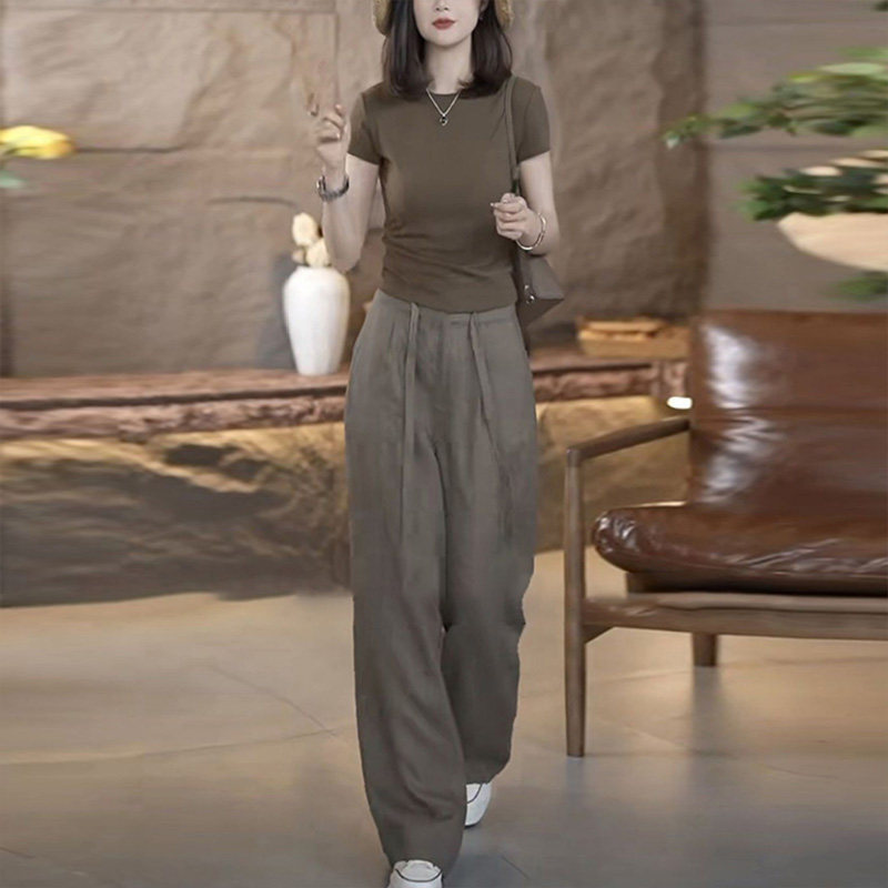 干练气质女装套装2025年夏装新款小个子时尚休闲宽松阔腿裤两件套