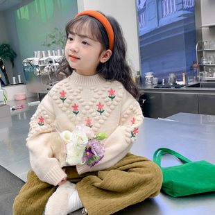 女童毛衣2023新款秋冬装儿童套装套头内搭针织衫洋派宝宝时髦打底