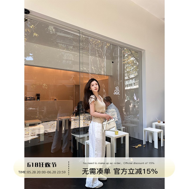 Rouqiu肉球小个子 2025新款夏季老钱风做旧褶皱感亚麻裤阔腿裤女