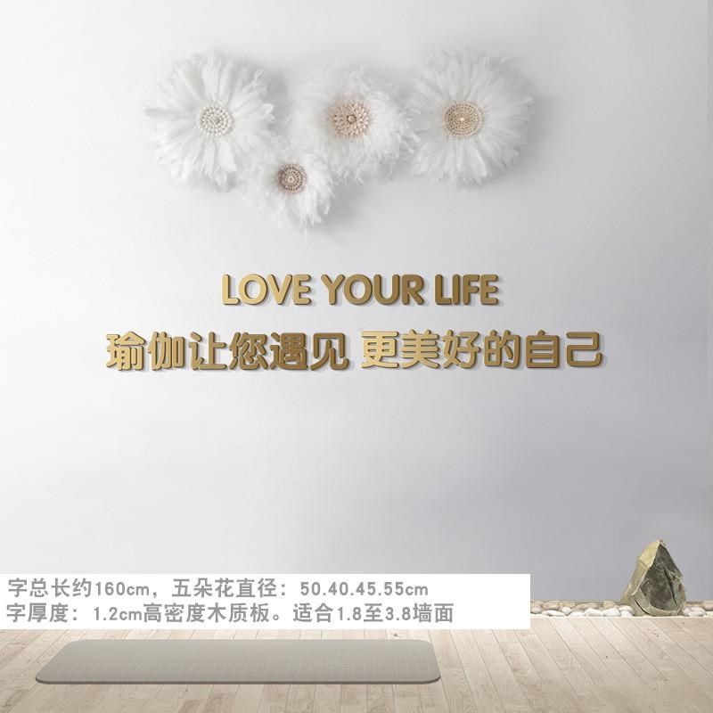 瑜伽馆墙面装饰健身室普拉提文化墙定制房间羽毛彩绘特色挂饰