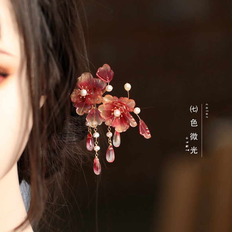 二十四节气 u型发簪钗 牡丹花琉璃头饰仙女 森系超仙旗袍国风配饰