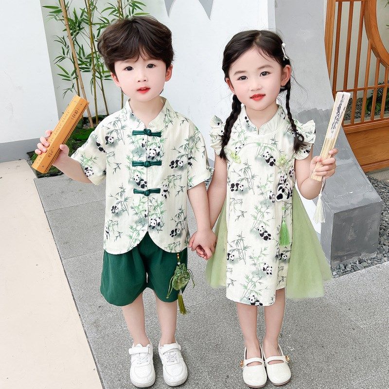 儿童夏季中国风套装2024新款荷包男女童汉服中秋节六一演出服夏装