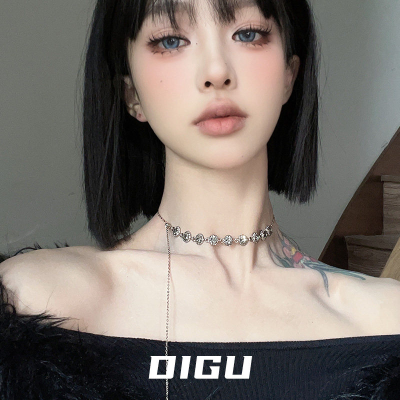 DIGU气质复古金色流苏项链女独特小众设计感抽拉可调节颈链锁骨链