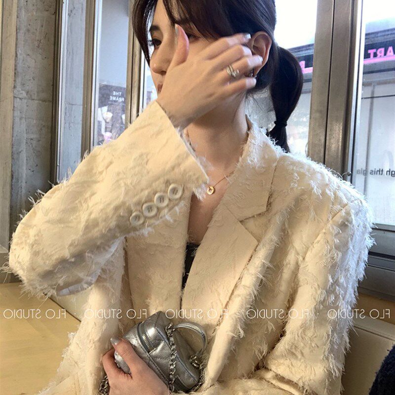 2024春装新款提花流苏休闲网红西装外套女超仙设计感小众别致上衣