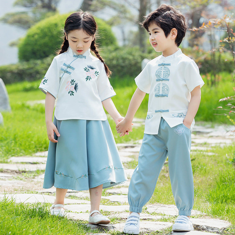 儿童汉服男童夏季女童唐装传统中国风国学服六一演出服毕业照服装
