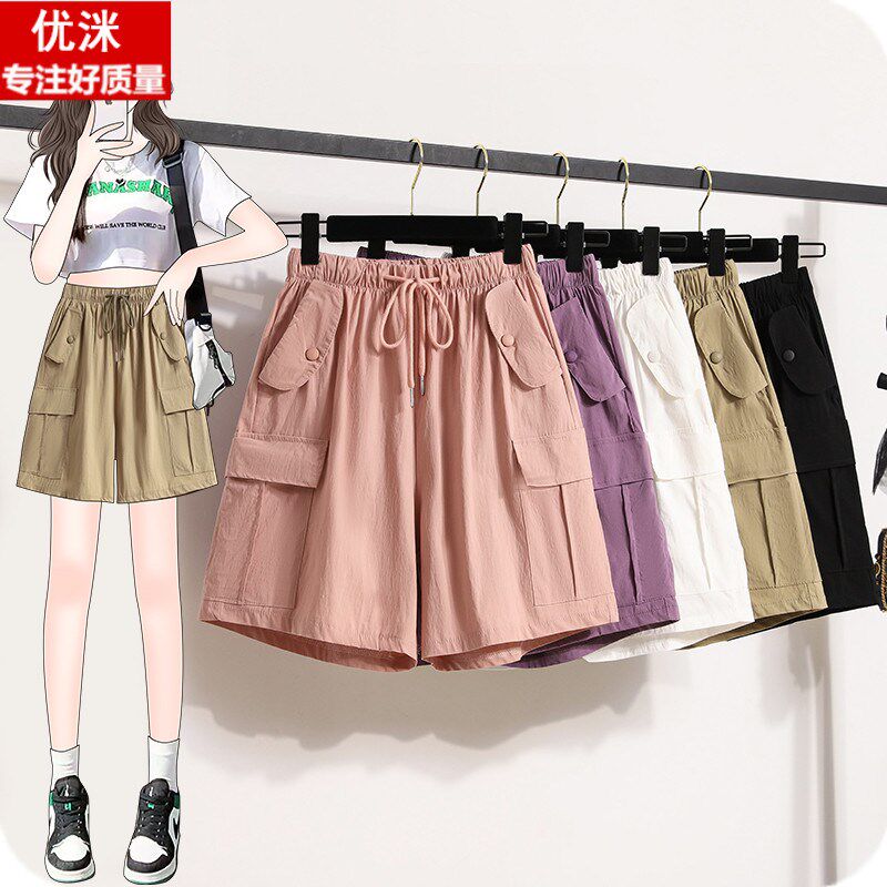 女大童美式运动短裤夏装女孩韩版休闲五分裤初中生宽松阔腿工装裤