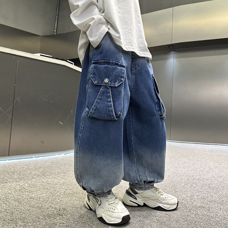 男童春秋直筒束腿工装牛仔裤2025新款儿童男孩春装宽松帅气裤子潮