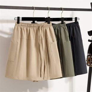 新款 阔腿五分裤 大码 女宽松显瘦胖mm松紧腰直筒裤 休闲裙裤 2025夏季