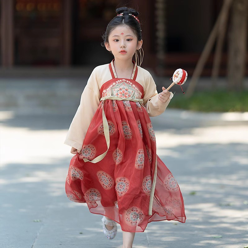 《花月宴》汉服女童中国风秋款红色唐装儿童中式齐胸襦裙超仙古装