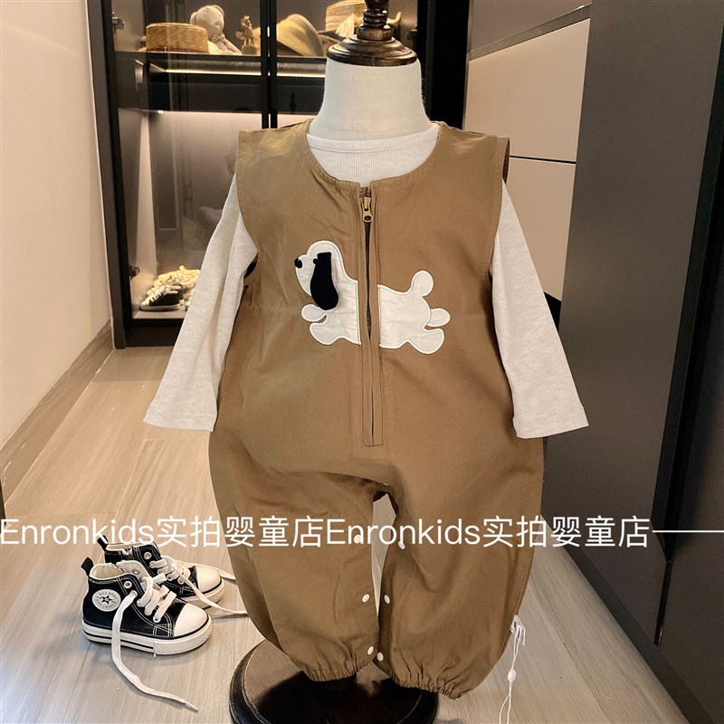 婴儿衣服秋装男宝宝韩系网红洋气春秋季连体衣背带裤可爱超萌套装