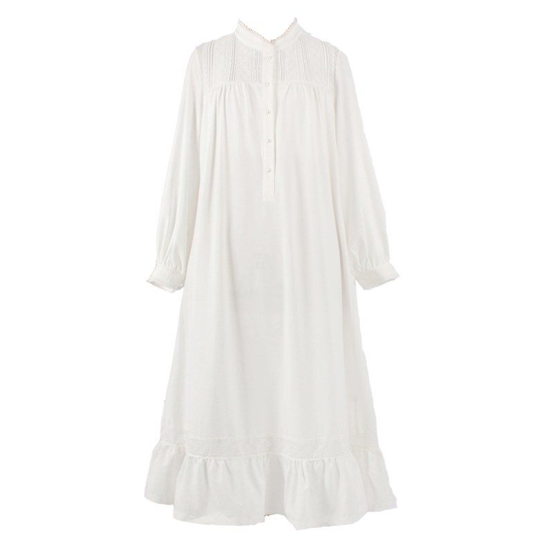 603012少女复古宫廷蕾丝长袖A睡裙春秋纯棉甜美睡衣家居服古董裙