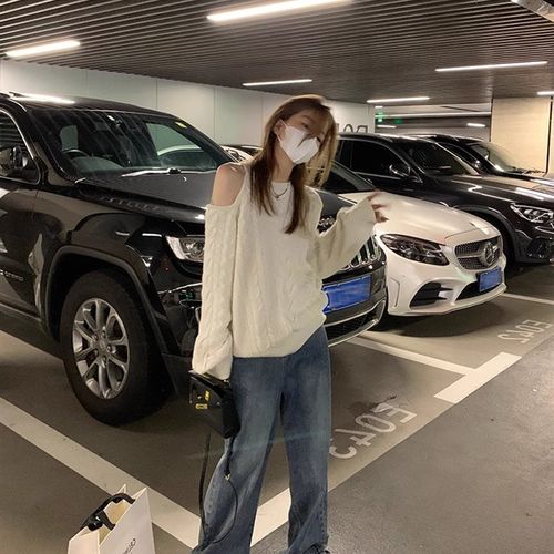 初一设计感小众露肩毛衣女秋冬外穿宽松慵懒高级感麻花针织上衣林