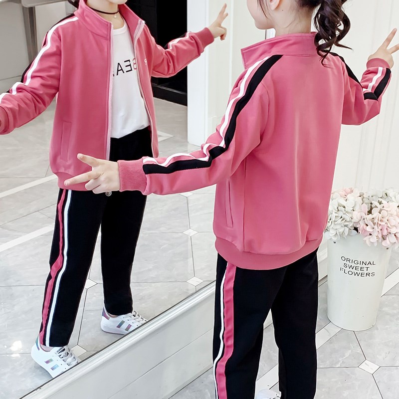 女童春秋套装2023新款韩版洋派小女孩休闲外套时髦儿童运动三件套