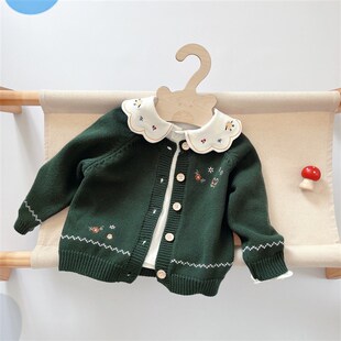 复古女宝宝毛衣秋冬女童针织开衫婴儿纯棉外套不起球上衣百搭洋气
