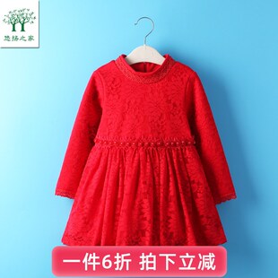 2022新款 连衣裙一3四5岁儿童拜年服女童加绒公主裙 女宝宝秋冬长袖