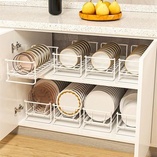 放柜子里的碗架拉篮抽屉式配件免安装碗盘收纳层架厨房置物架碗架