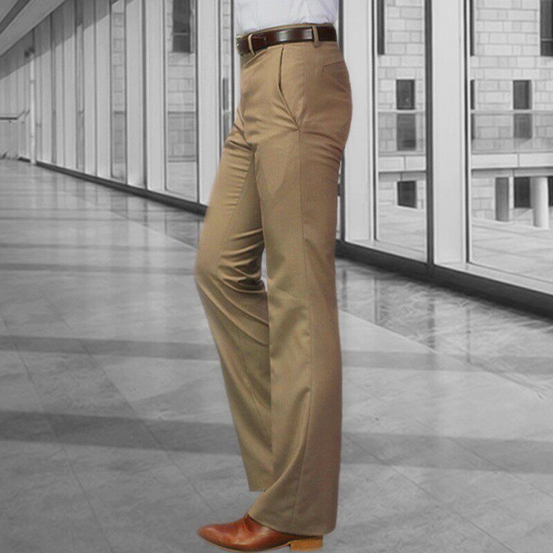 潮流新款喇叭裤男商务垂感阔腿西装裤男士卡其色直筒休闲阔脚西裤