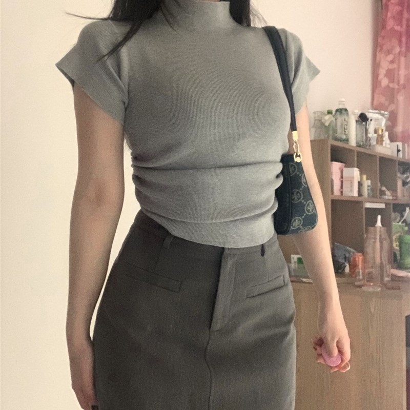 灰色西装短裙女夏季2025新款高腰显瘦百搭休闲半身裙a字包臀裤裙